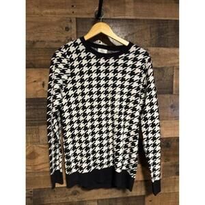 NWOT Kim Rogers Houndstooth Cotton Crewneck Sweater